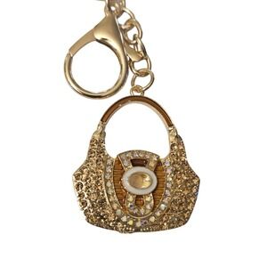 Chloe Accessory Gold Tone Rhinestone Handbag Keychain Purse Charm Bag Clip NWT